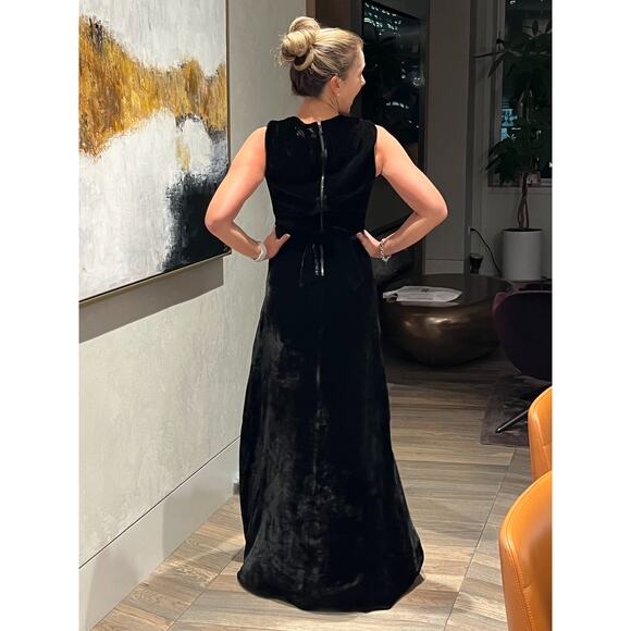 ALICE + OLIVIA Simmons Velvet Black Wrap Dress Silk Maxi Gown Cocktail V-Neck 0 - Picture 2 of 13